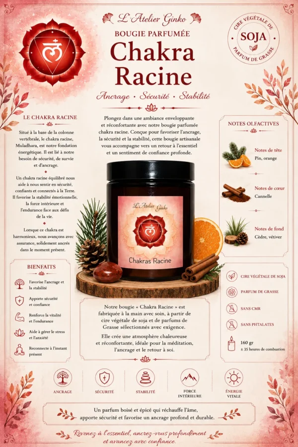 bougie chakra racine informations_resultat Bougie parfumée Chakras Racine MULĀ - vue 3, L'Atelier Ginko