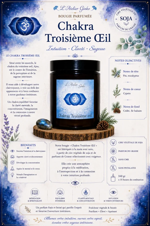 Bougie parfumée Chakras Troisième Œil AJNA - vue 3, L'Atelier Ginko