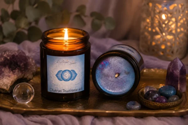 Bougie parfumée chakra Troisième Œil AJNA, cire de soja artisanale L'Atelier Ginko