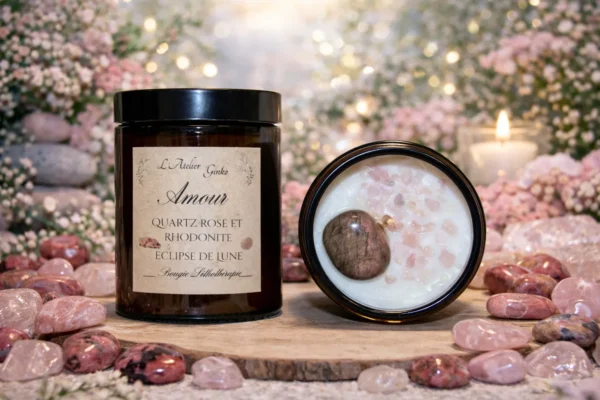 bougie lithothérapie amour new_resultat Bougie parfumu00e9e lithothu00e9rapie Amour allumu00e9e, cire de soja artisanale L'Atelier Ginko