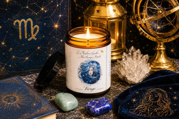 Bougie astrologique Vierge Bougie parfumée astrologique Vierge allumée, cire de soja artisanale L'Atelier Ginko